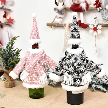 

Christmas Wine Bottle Cover Knitted Wine Bottle Sweater with Scarf Hat for Xmas Party Dinner Table Decoration