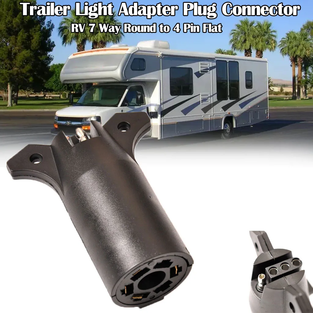 ONE-7 WAY ROUND TO 4 PIN  TRAILER WIRE LIGHT ADAPTER PLUG RV BOAT AUTO