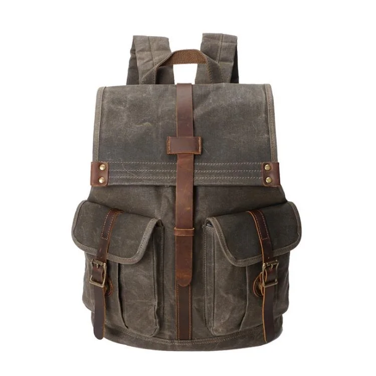 Army green Европейские модные высококачественные холщовые кожаные рюкзаки для мужчин большие водонепроницаемые Рюкзаки Дорожные рюкзаки анти вор LI-2615 - Цвет: Army green