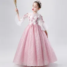 Милое красивое элегантное Сетчатое платье принцессы на день рождения, свадьбу, вечеринку для маленьких девочек; одежда с цветочным рисунком