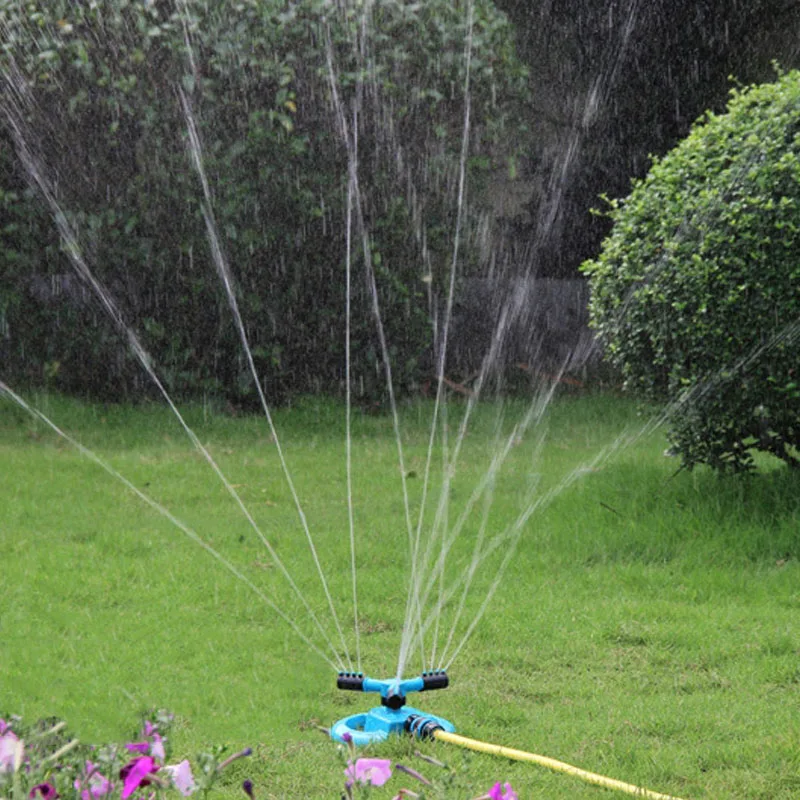 Garden Sprinklers 360 Degree Automatic Watering Grass Lawn Fully 3 Nozzle Circle Rotating Irrigation System