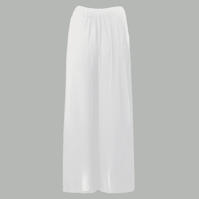Размера плюс женские широкие брюки с высокой талией, повседневные свободные длинные плиссированные брюки, одноцветные Элегантные Женские панталоны для работы - Цвет: Белый