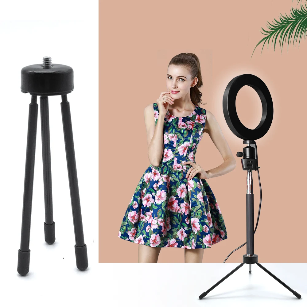 SPASH 6 Inch LED Ring Light with Stretchable Tripod Stand Light Ring Dimmable Phone Selfie Lamp for Living Makeup Photography 2