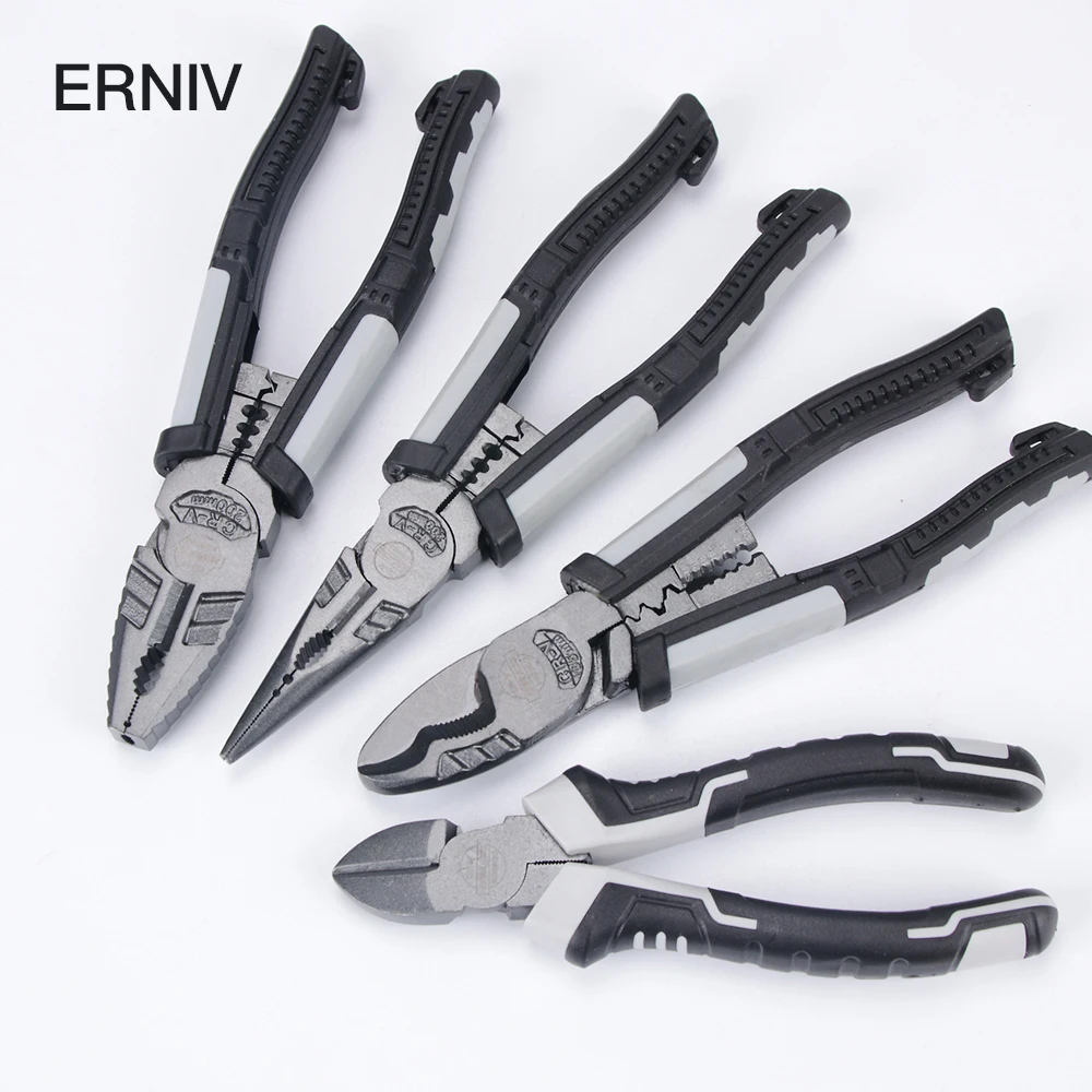 ERNIV Cutting Pliers Set Wire Stripping Crimping Tool Cable Cutter Stripper Long Nose Diagonal CR-V Clamp Multitools Repair | Инструменты
