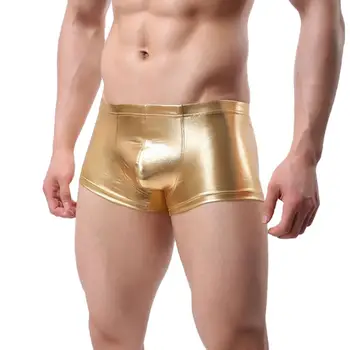 

PU Faux Leather Underpants Men Plus Size boxers Mens U Convex Pouch Boxers Black Nylon Sexy Shorts Male Gay Underwear