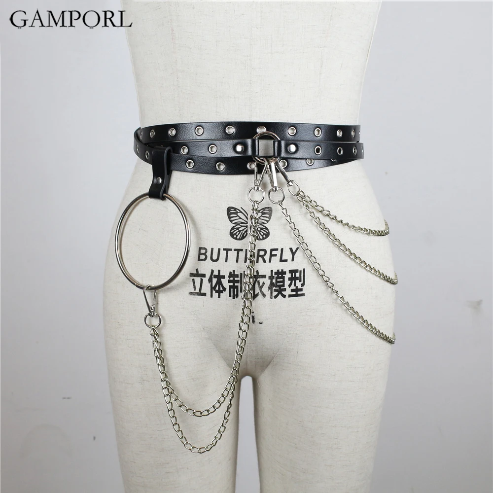 GAMPORL Pastel Goth Waist O-ring Chain Belt Sexy Garters Leather Harness For Women Suspenders Straps Metal Chain Belts Waistband