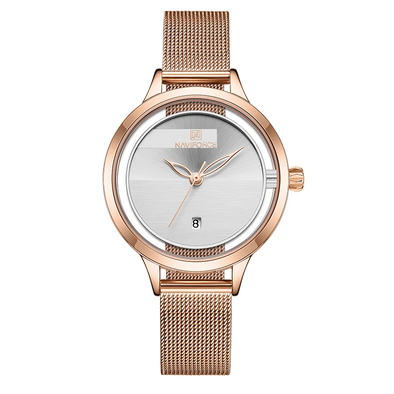 NAVIFORCE часы для женщин Топ люксовый бренд креативный стальной сетки женский браслет часы девушка часы Relogio Feminino Montre Femme - Цвет: Rose Gold White
