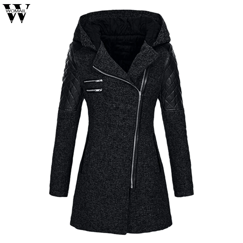 

Womail Black Gray Women Warm Slim Jacket Hooded Zipper Coat Cotton Wool Solid Thick Parka Overcoat Winter Coat abrigo de mujer