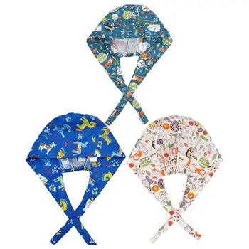 

3pcs Cartoon Printed Hat Operating Room Cotton Nurse Cap Doctor Working Cap Chemotherapy Cap (Horse + Yellow Lion + Green Lion)