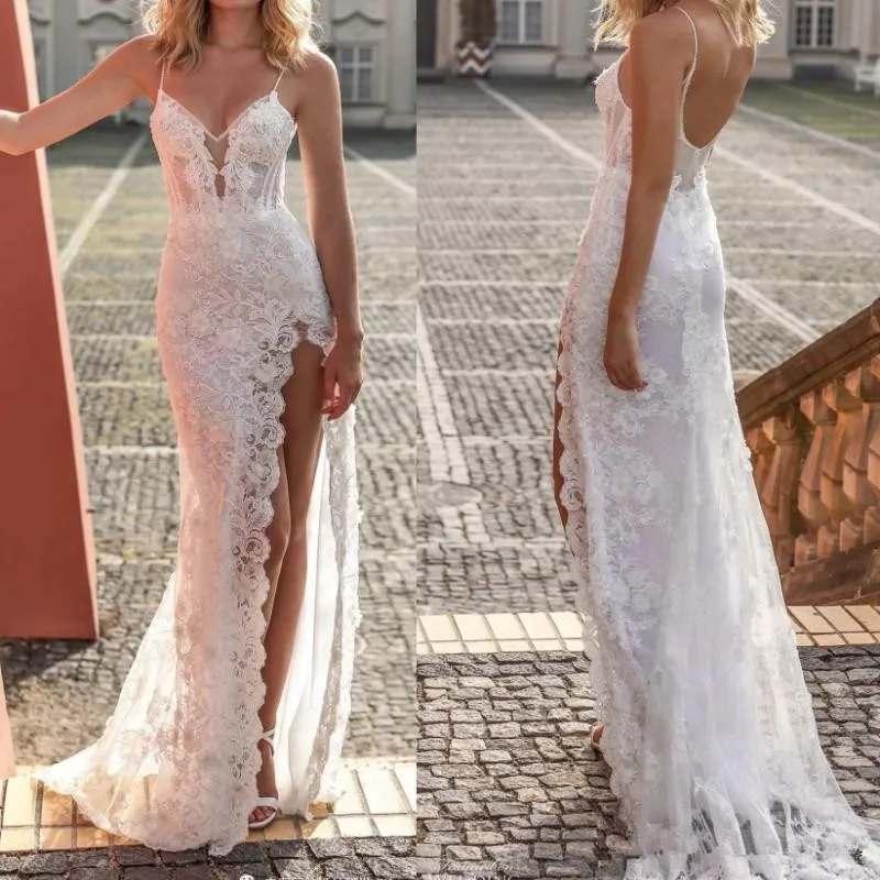 Wedding dresses with thigh high slits Clearance