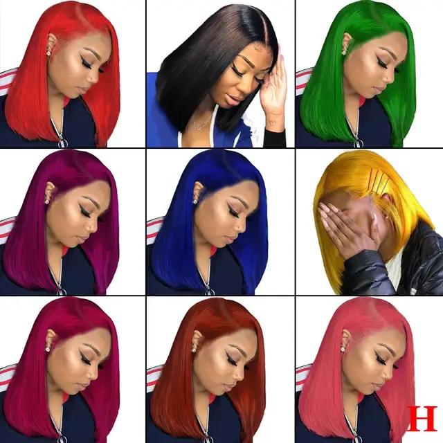 $US $44.10  13x6 Lace Front Human Hair Wigs Straight Bob HD Transparent Lace Wig Pink Red Orange Yellow Short H