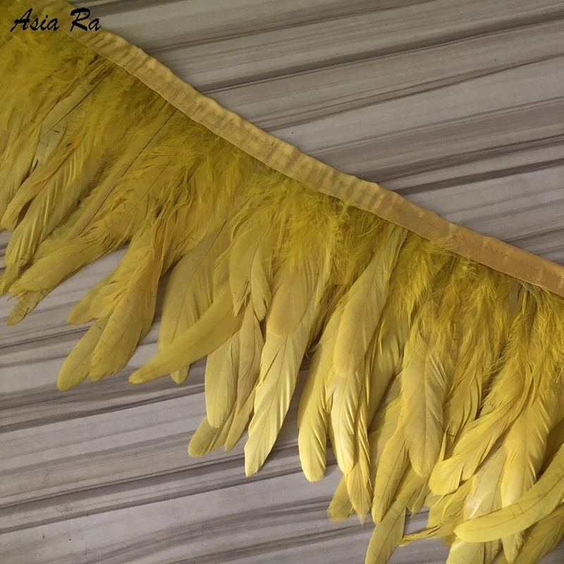 Lot de 10 plumes de coq queue 15 cm jaune 