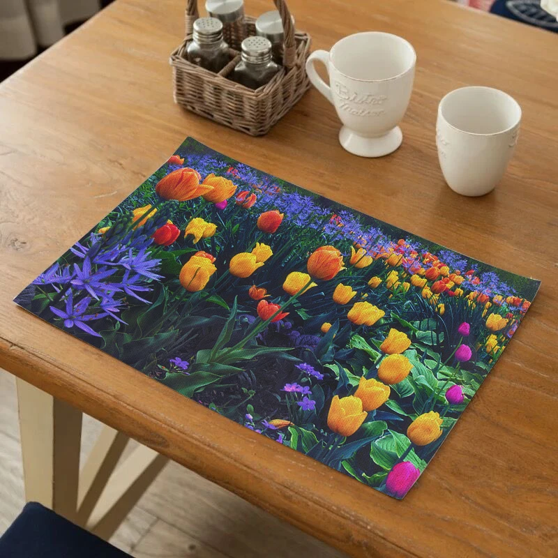 

Flower Placemat Polyester Table Placemats Rectangle Table Mats for Dining Table Waterproof Drink Coasters Tea Party Decorations