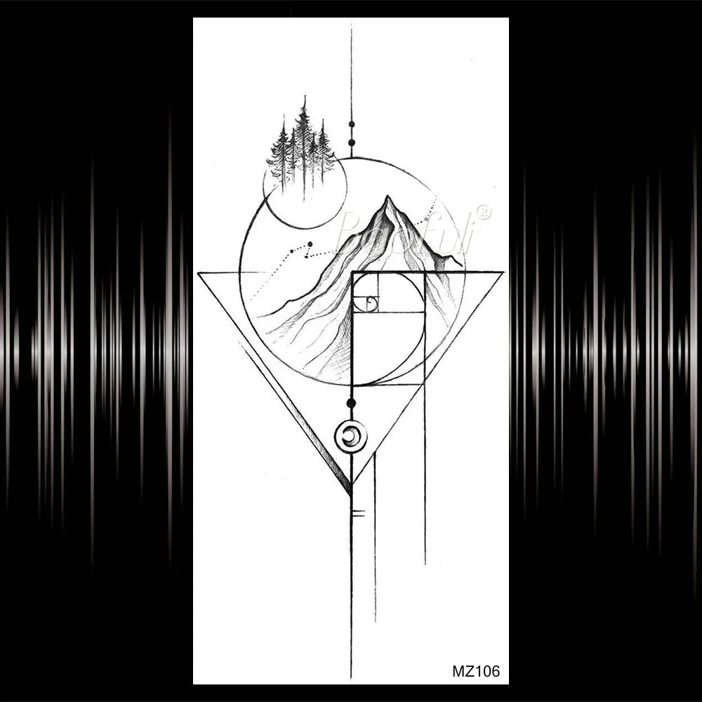 Временные татуировки с ромбовидной волной, треугольники, планеты, горы, тату-Стикеры для мужчин и женщин, геометрические татуировки для боди-арта, татуировки на руку и шею - Цвет: BMZ106