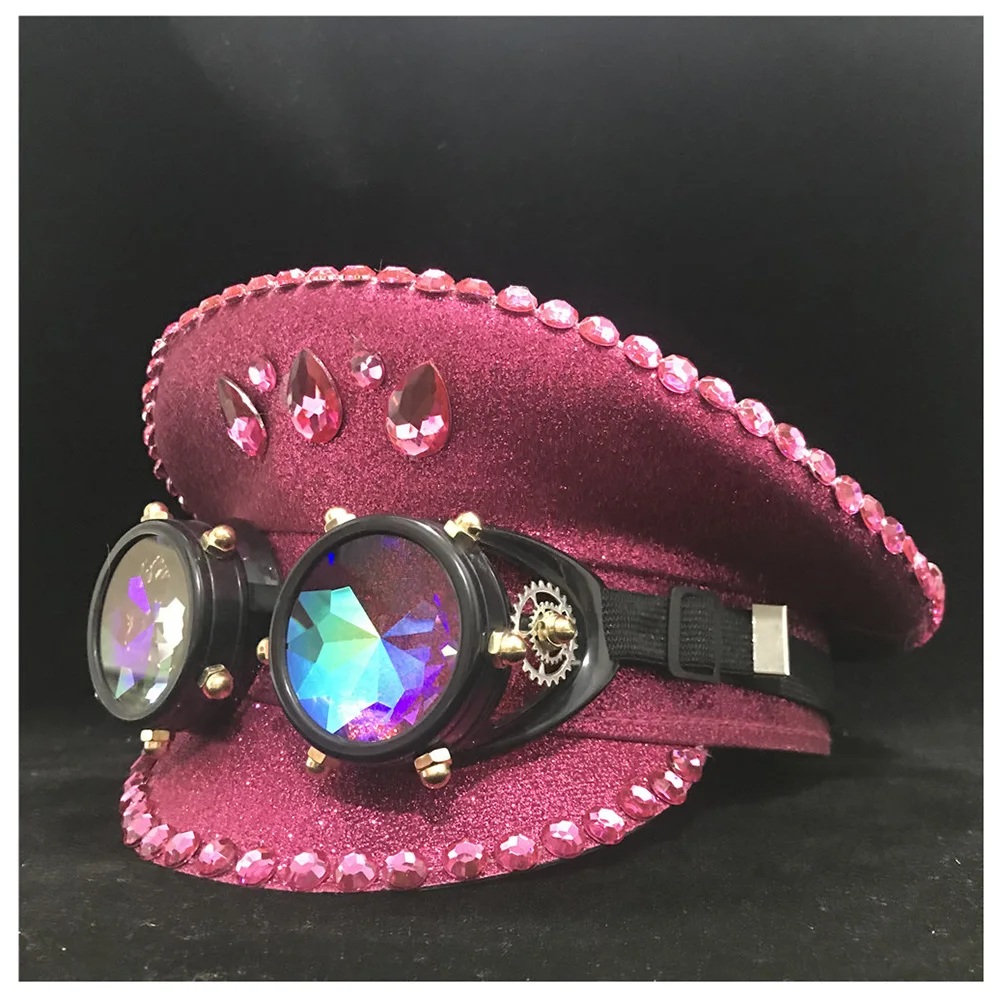 Pink Новая модная женская розовая шлем полиции с металлическими классами, шляпа для выступлений, Детская атласная фуражка капитана, военная шляпа, 3 размера - Цвет: Pink