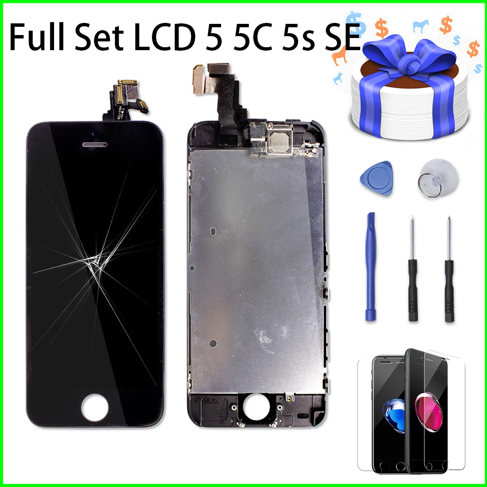 

Fell Set LCD for iPhone 5 5C 5s SE Full Assembly Complete Touch Display Replacement for iPhone with Front Camera+Earphone +Gifts