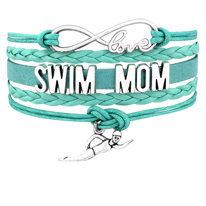 

Infinity Love Swimming Swimmer Bracelets Cheer Swim Mom Player Charm Jewelry Leather Bracelets