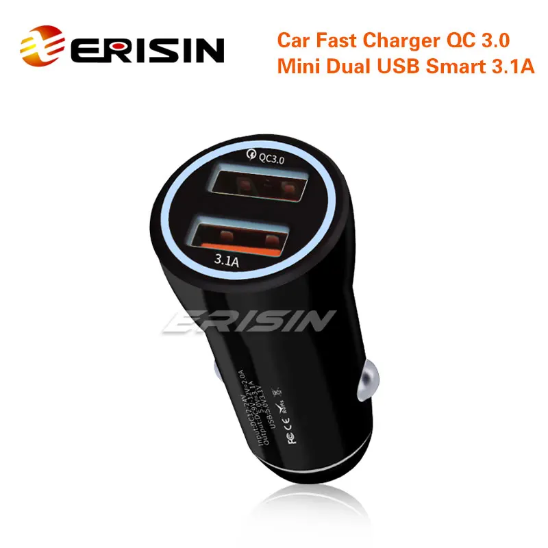

Erisin ES052 Quick Car Charger QC 3.0 Travel Dual USB 3.1A For iPhone Android ABS+PC Vechicle