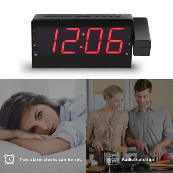 

Digital Radio Alarm Clock Projection Snooze Timer Temperature LED Display USB Charge Cable 110 Degree FM Radio ClockNew Qgnv