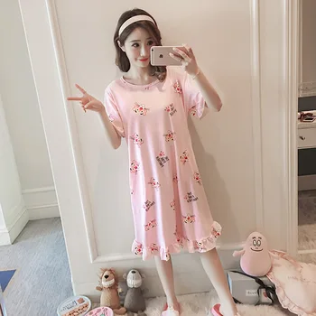 

Sexy Nightwear Short-sleeved Long Printing Nightdress Loose One-piece Home Service Plus Fat Plus Size Skirt Sexy Robe Sets