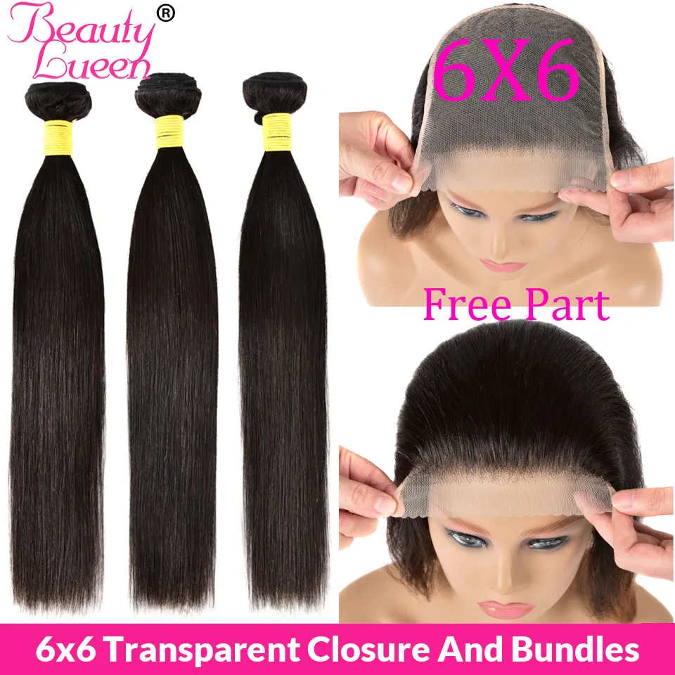 

6X6 Closure With Bundles Hd Transparent Lace Brazilian Straight Hair Bundles With Closure Remy Human Hair 3 Bundles With Closure