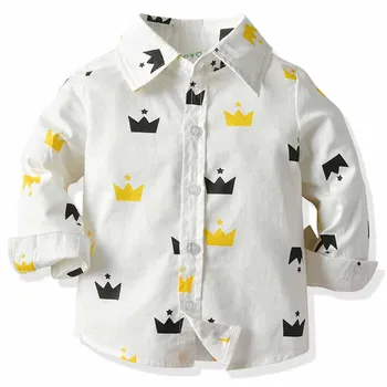 

Baby Boys Shirts Long Sleeve Boy's Shirts Casual Turn-down Collar Children Kids Clothes Baby Boy Cartoon Crown Shirt