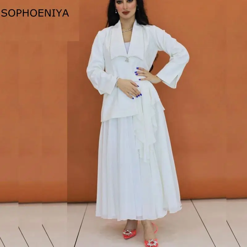 

New Arrival V Neck White Long sleeve evening dress 2023 Abaya dubai Caftan Formal dresses for women party Celebrity sukienki