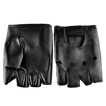 

Men Faux Leather Slip-Resistant Half Finger Fingerless Gloves Hand Wrist Mittens Hollow Out Black Driving Motorcycle Unlined