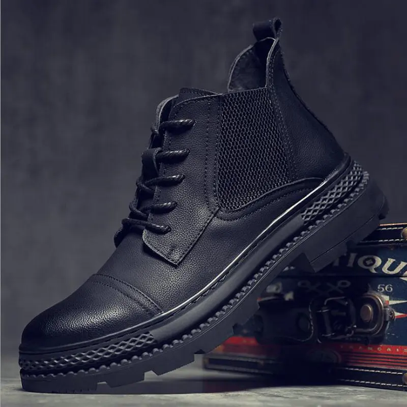 

High Quality Autumn Lace up Leather Boots Men Chelsea Boots Winter Ankle Martin Boots Outdoor Work Tactical short Shoes A55-76