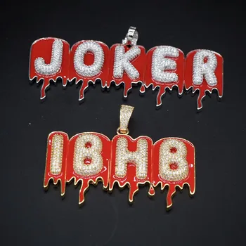 

Custom Name Bubble Oil Drip Letters Pendant Necklace With 4mm Tennis Chain Iced Out Cubic Zircon Necklace Men Women Jewelry Gift