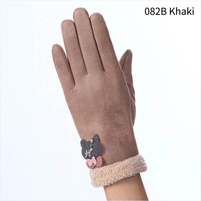 082B Khaki Открытый путешествия замша бархат 23 см сохраняет тепло прочный 1 пара бурелом леди перчатки многоцелевой - Цвет: 082B Khaki