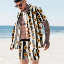 

New Hawaiian Mens Printing Set Short Sleeve Summer Casual Floral Shirt Beach Two Piece Suit 2021 Fashion Men Sets M-3XL