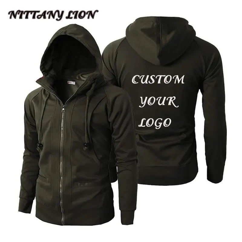 Custom Brand Logo Men's Plus Size Hoodie Jacket Daily Sports Weekend Active Casual Sweatshirts Long Sleeve Fall Winter Spring