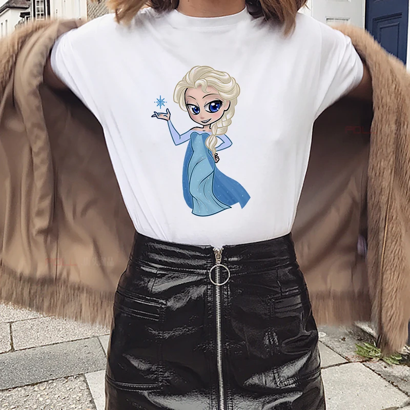 Новая замороженная футболка с принтом женская мода Harajuku короткий рукав Футболка белый плюс размер Милая футболка Женские топы одежда