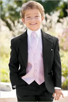 Custom Made One Button Boy Tuxedos Notch Lapel Children Suit Black Kid Ring WeddingProm Suits (Jacket+Pants+Tie+Vest+Shirt+Suspenders)
