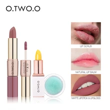 O.TWO.O 3pcs Lip Kit With Lip Scrub+ Lip Balm+ 2 In 1 Matte Lipstick& Lipgloss Remove Dead Skin Lips Care Makeup Set