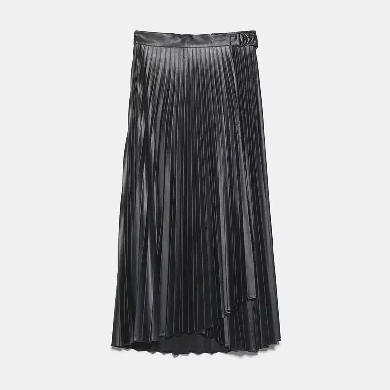 Зимние юбки с высокой талией, Женская плиссированная юбка миди, винтажные юбки, длинные юбки из искусственной кожи, женские юбки Faldas Mujer