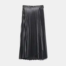 Зимние юбки с высокой талией, Женская плиссированная юбка миди, винтажные юбки, длинные юбки из искусственной кожи, женские юбки Faldas Mujer