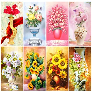 

HUACAN Diamond Painting Full Drill Flowers Mosaic Vase Cross Stitch Embroidery Decorations For Home Handmade Gift