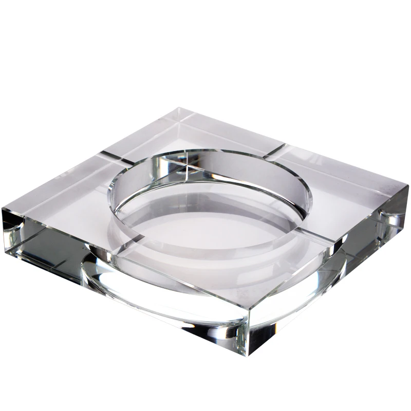 Luxury Crystal Square Glass Ash Tray Tranparent Square Shape Ashtray Cigar Smoking Accessory Household Office KTV Smoking