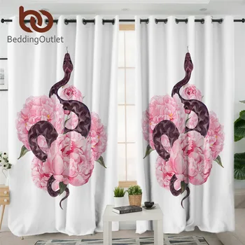 

BeddingOutlet Flower Pink Curtains Blackout Snake Luxury Curtain Watercolor Peony Floral Window Curtain Living Room 150x270cm