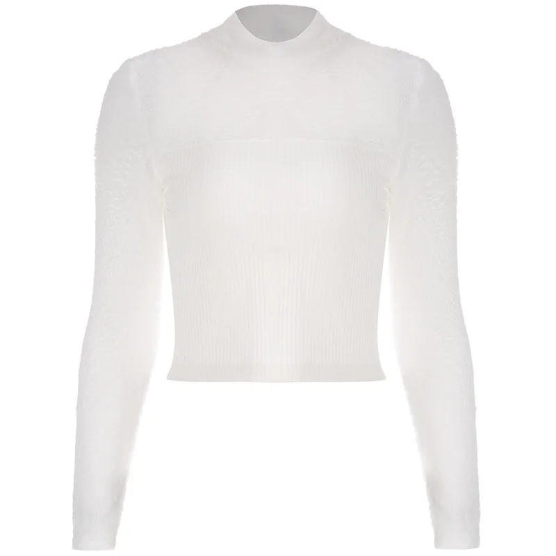 Модная женская зимняя футболка, бандажный укороченный топ, Элегантная футболка с длинными рукавами, женская теплая водолазка, белая футболка, уличная