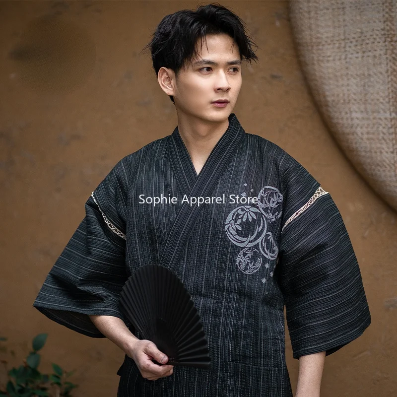 Men's Japanese Kimono Summer Lounge Set Jinbei Men Pyjama Sets Yukata Nightwear japanese kimono