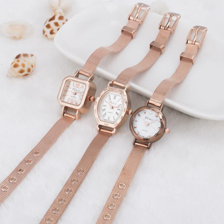

Rose Gold Coffee Gold Watch Luxury Gold Color Gold Watch Small Quartz Watch Small Dial WOMEN'S Watch Thin Drawstring Bracelet Wa