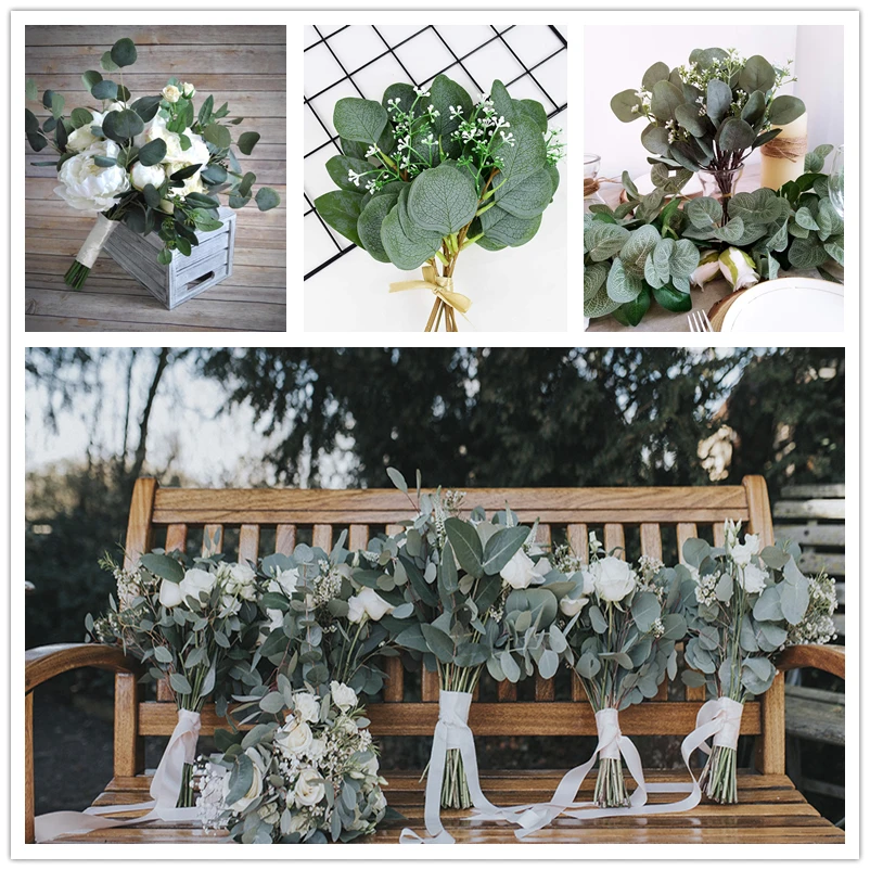 5 шт. зеленые листья эвкалипта филиал искусственные растения Цветочный Ткань с