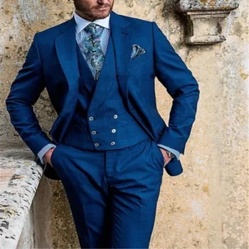 

Royal Blue Tuxedos Messenger Bag Formal Men's Suit Wedding Groom Retro Retro Party Dress Suit Blazer Men Slim Fit Three 3 Pieces