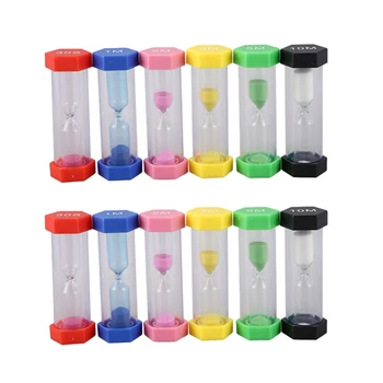 

12 Pieces Plastic Hexagon Sandglass Timer Colorful Hourglass Timer Sand Clock Timer 30Sec/1Min/2Mins/ins/5Mins/10Mins