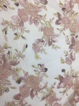 

2020 latest French mesh lace embroidery rose sequin beads African lace fabric Nigerian lace, dress, party, skirt design fabric