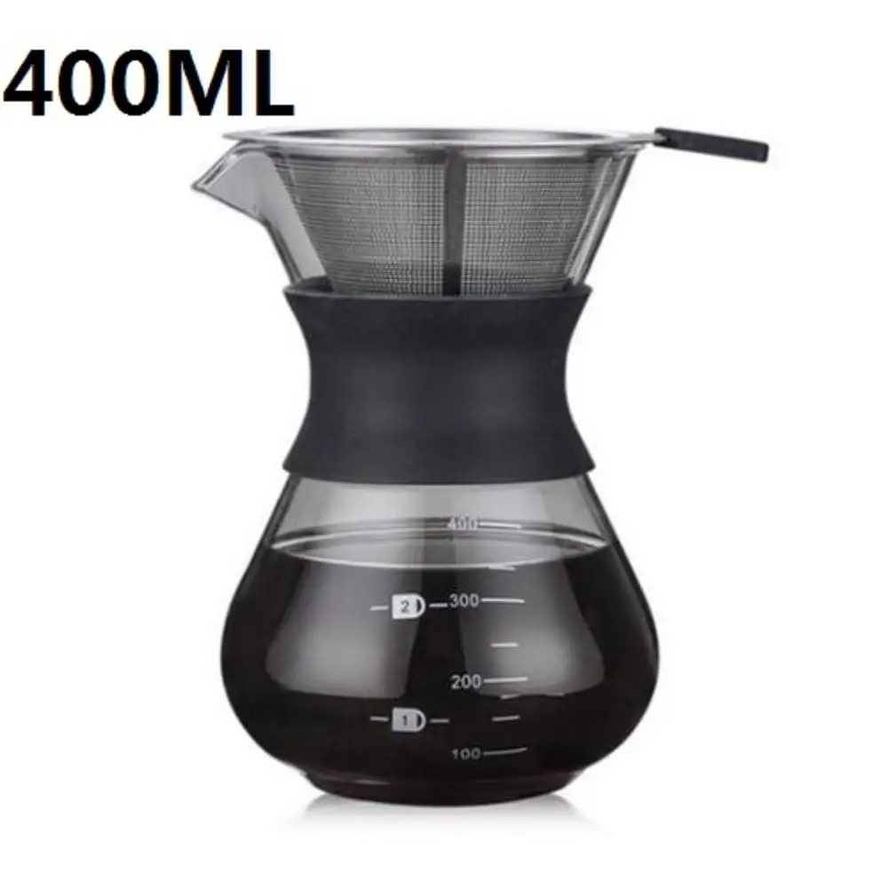 400ml Термостойкий стеклянный кофейник, ручные перколяторы, фильтр для капель, кофейник, чашка, контейнер 200 мл, 400 мл - Цвет: 400ml