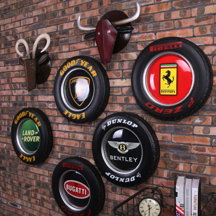 

industrial decor Retro iron LED cm Tyre Wall Hanging Bar Cafe creative vintage iron Hanging Wall Decoration Remote Control